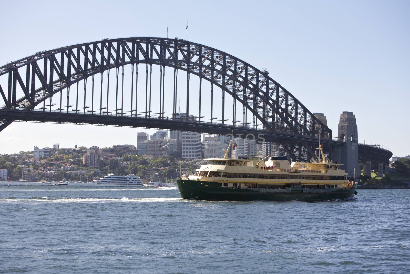 Famous Sydney Harbour Bridge and Ferry Boat in Sydney, Australai