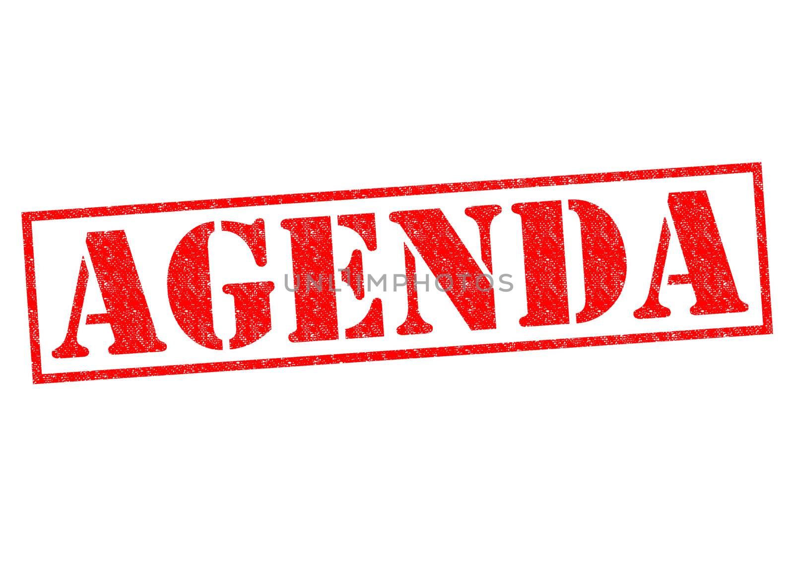 AGENDA red Rubber Stamp over a white background.