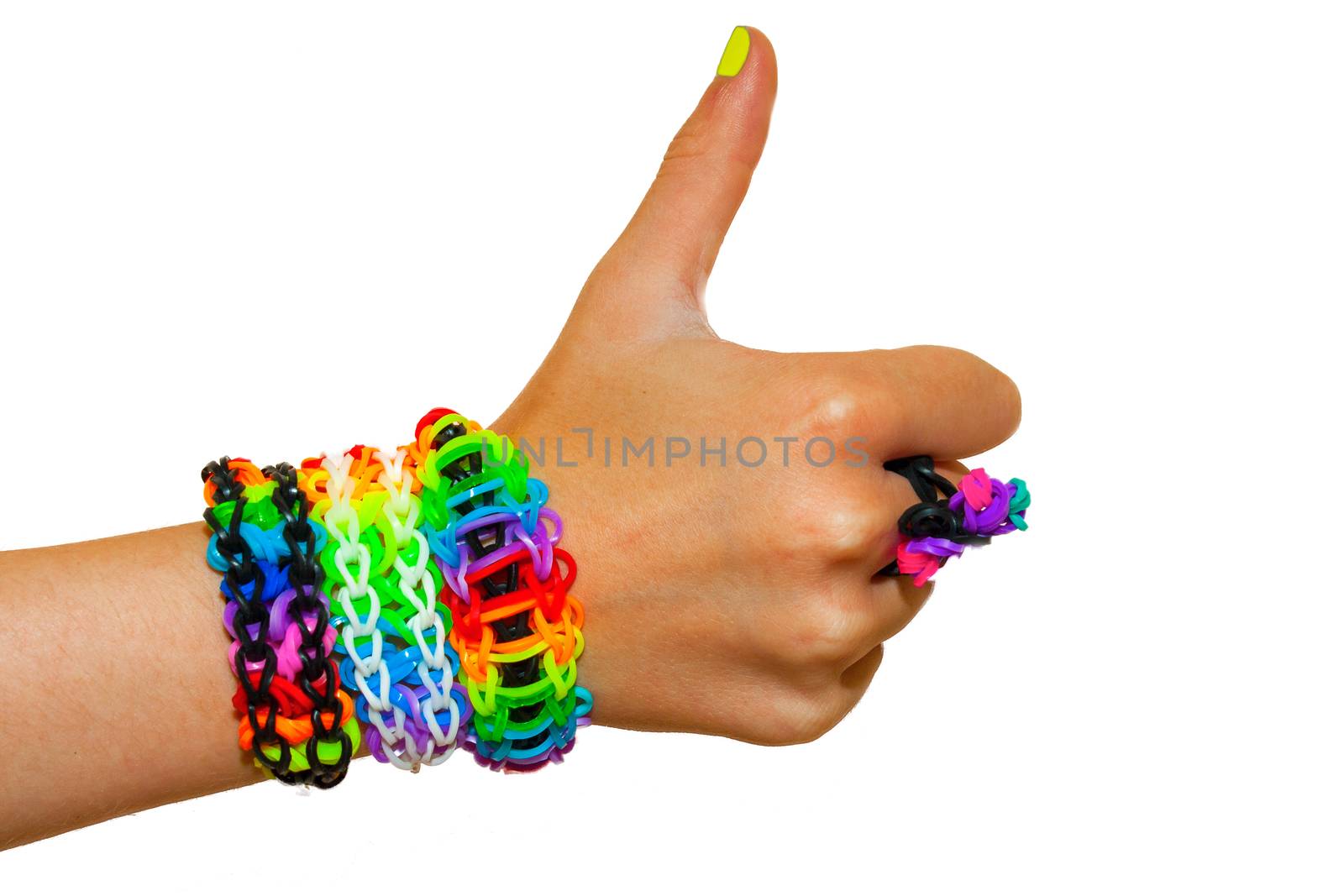 thumbs up for colorful rainbow loom rubber bands bracelet