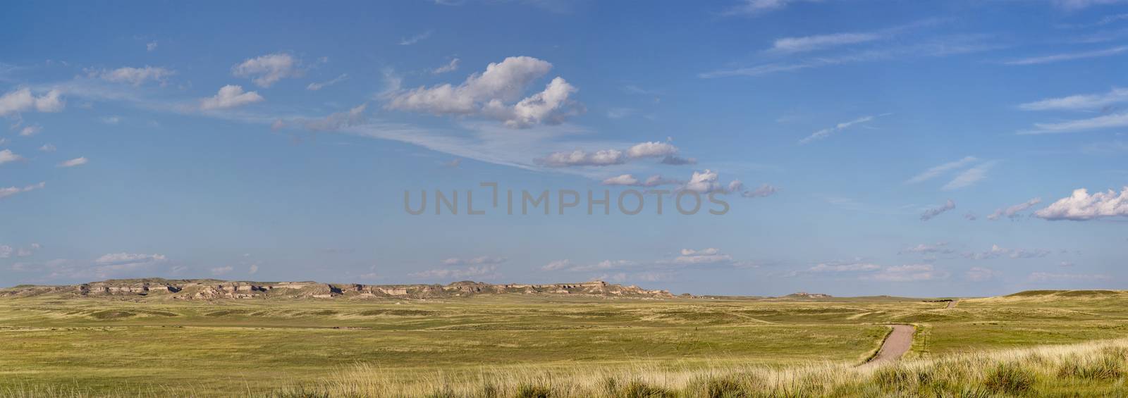 Pawnee National Grassland in northern Colorado  -  a panoramic view of short grass prairie and Chalk Bluff