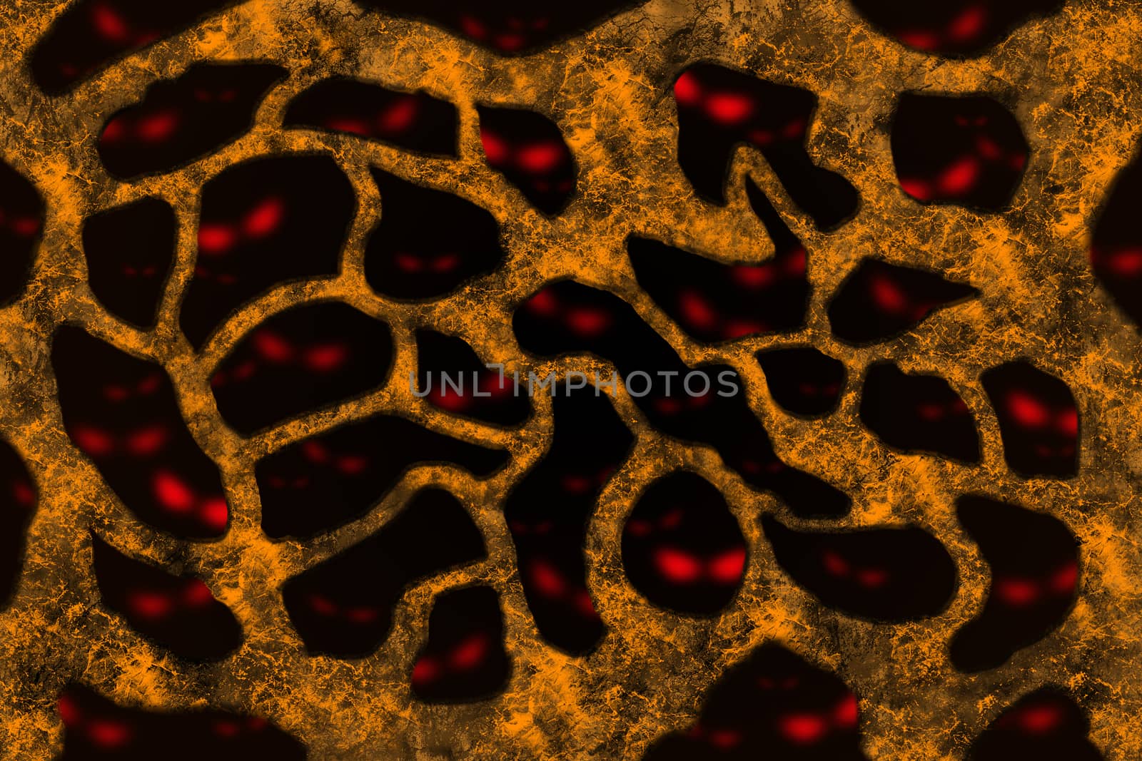 Scary red eyes behind a creepy grunge wall holes, a halloween concept art that can be use as background or backdrop.