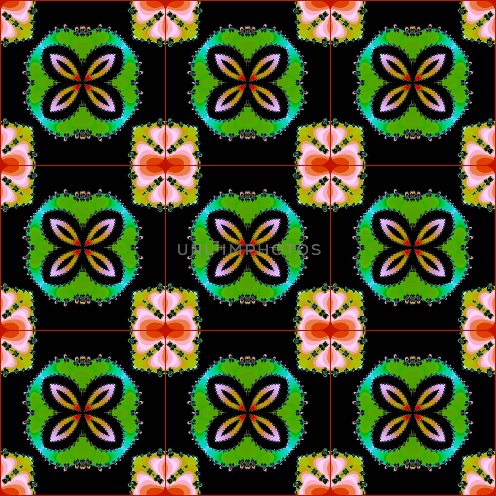 Digital computer graphic - seamless fractal pattern with flowers for design.