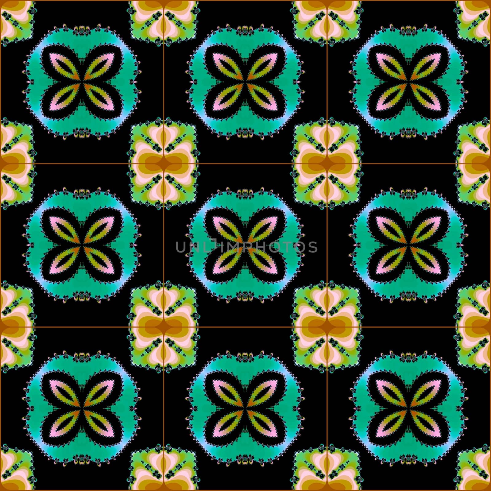 Digital computer graphic - seamless fractal pattern with flowers for design.
