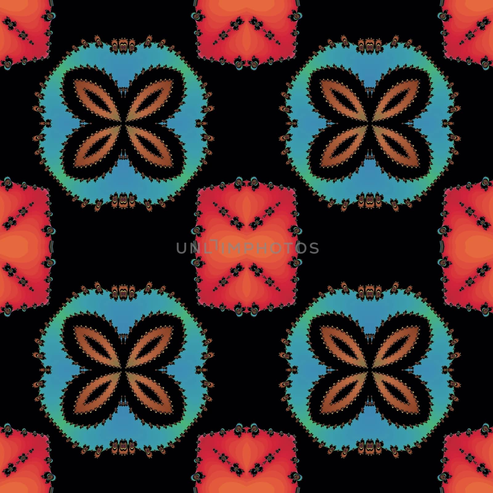 Digital computer graphic - seamless fractal pattern with flowers for design.