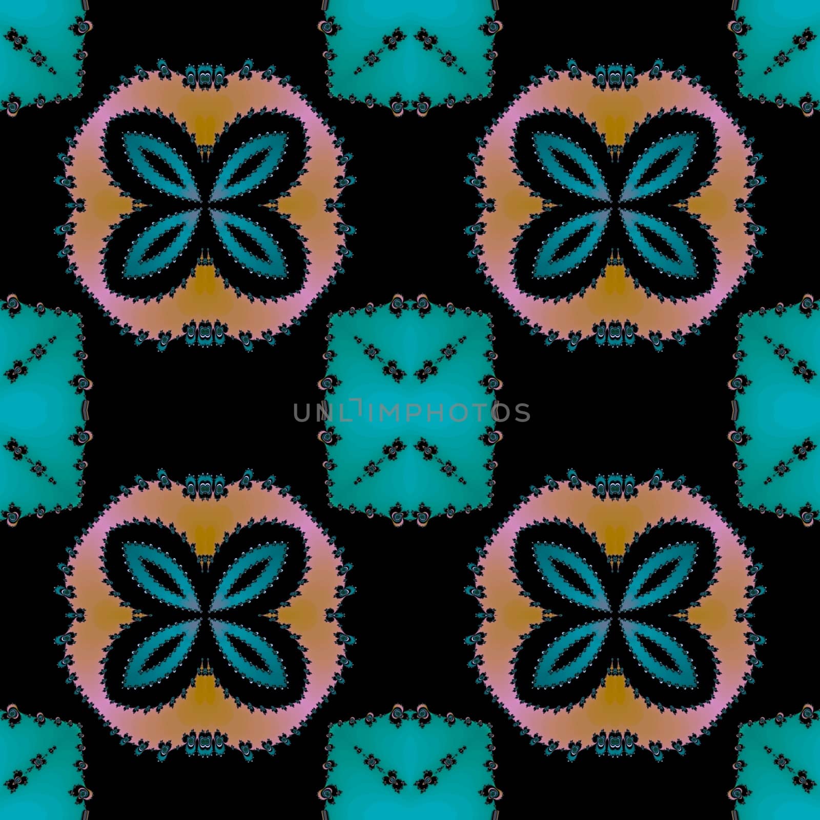 Digital computer graphic - seamless fractal pattern with flowers for design.