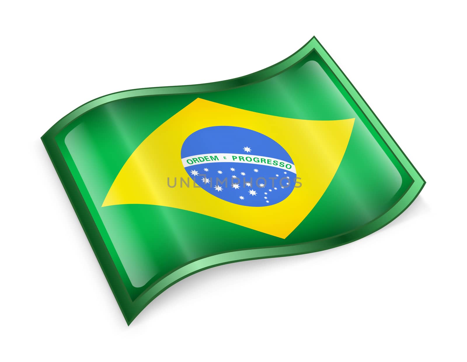 Brazil Flag Icon, isolated on white background.