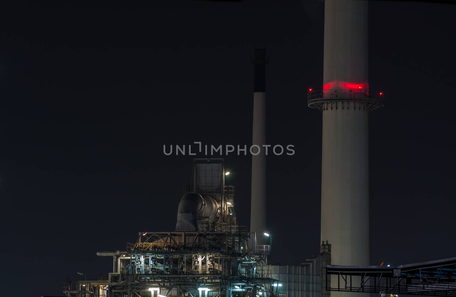 Oil refinery plant at dusk, power station