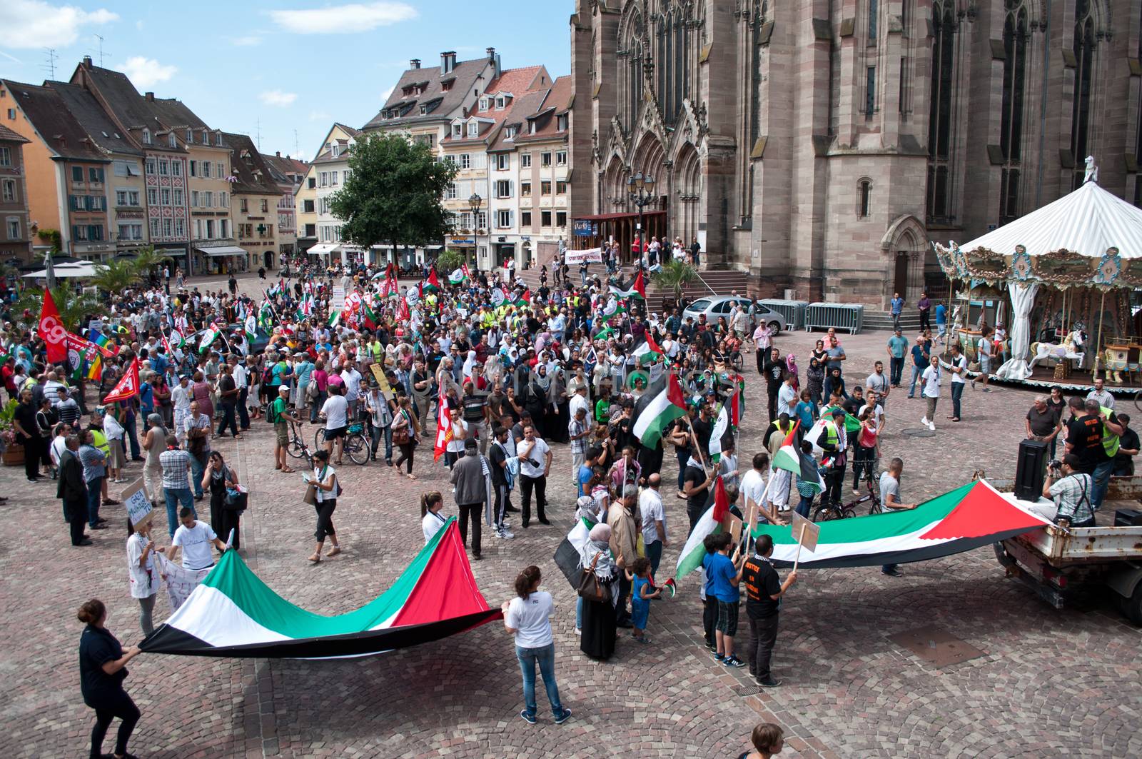 Mulhouse - France - 2 august 2014 - demonstration for peace between Israel and Palestine, against the Israeli bombing in Gaza