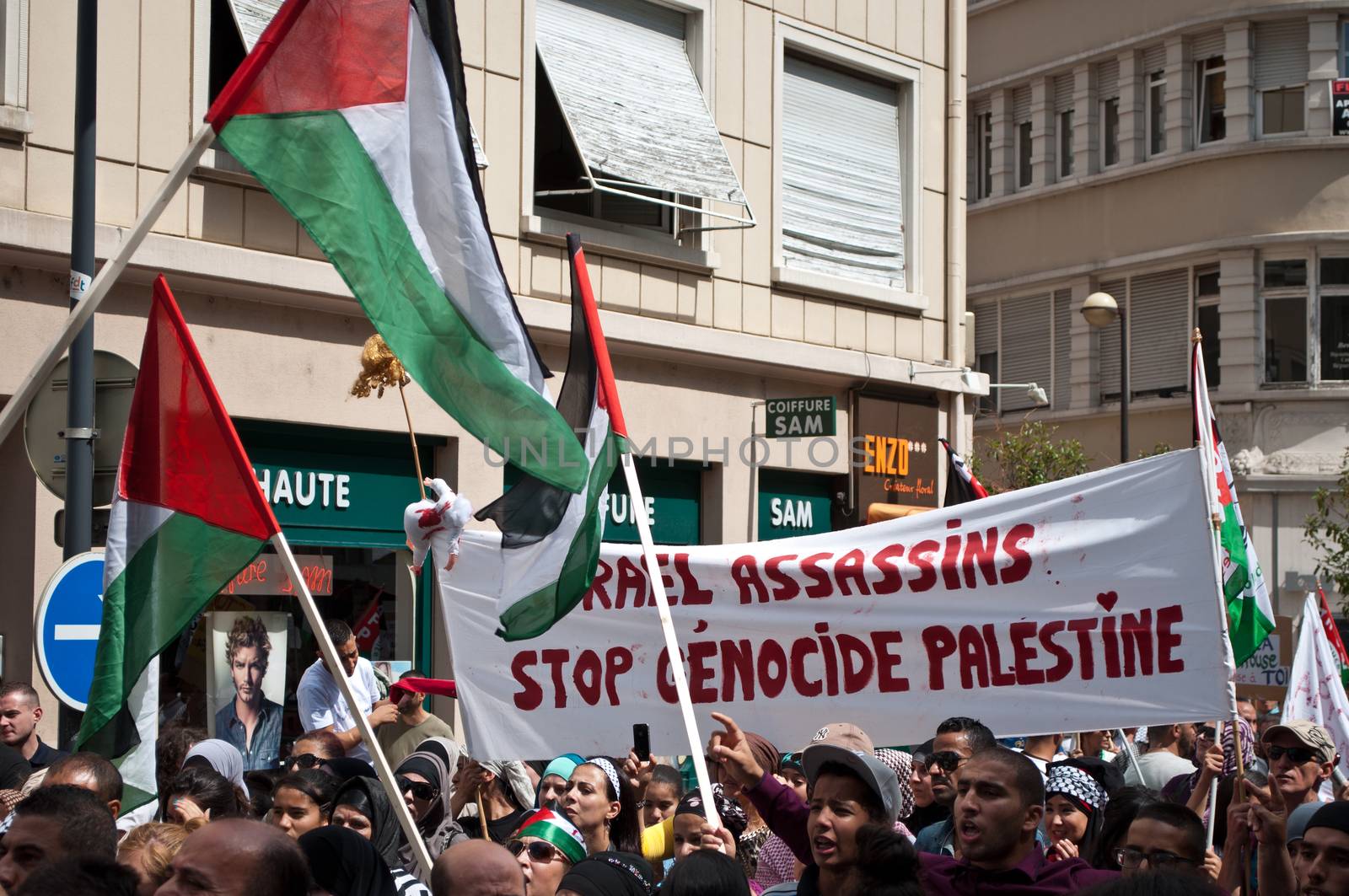 Mulhouse - France - 2 august 2014 - demonstration for peace between Israel and Palestine, against the Israeli bombing in Gaza by NeydtStock