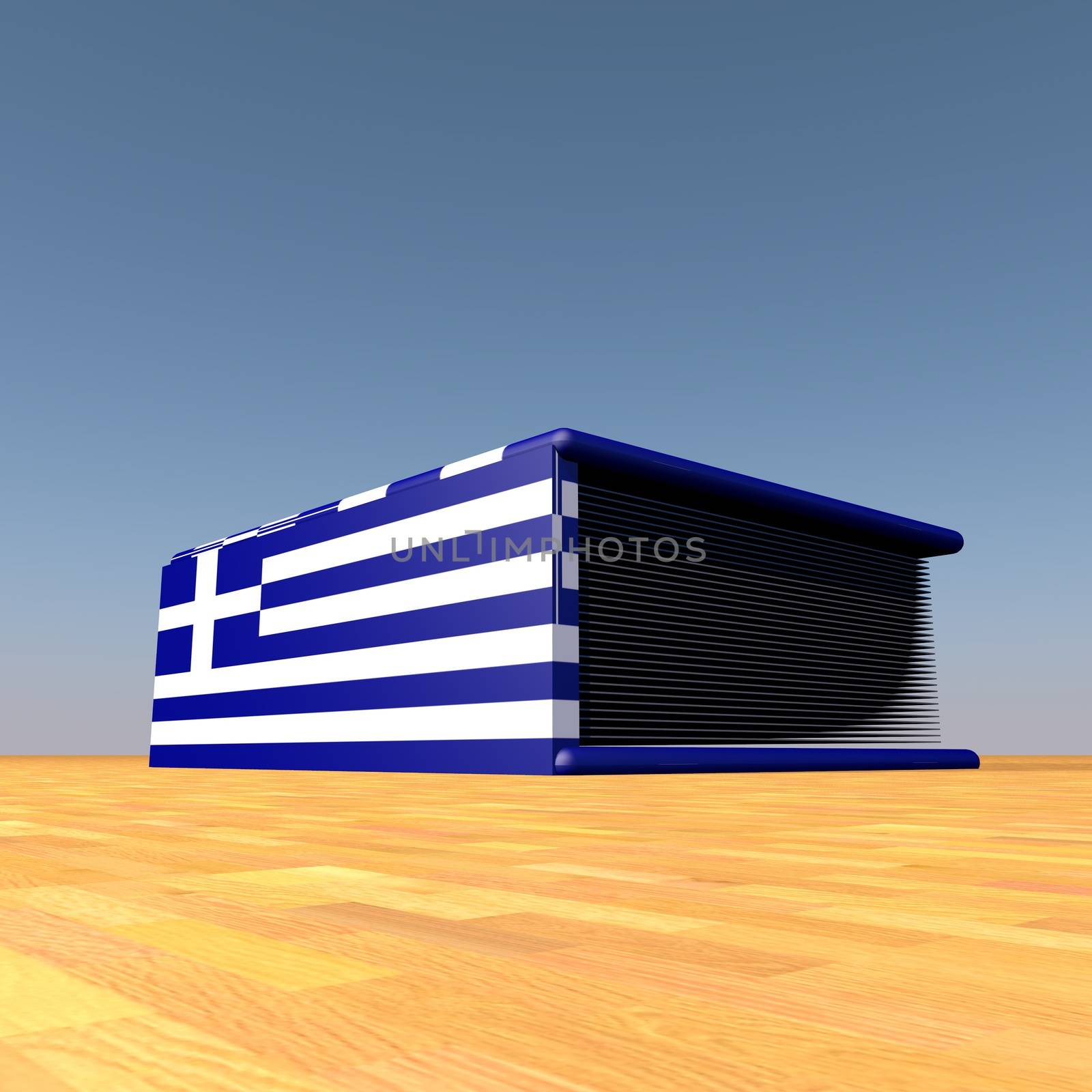 Book with Greece flag on cover, 3d render