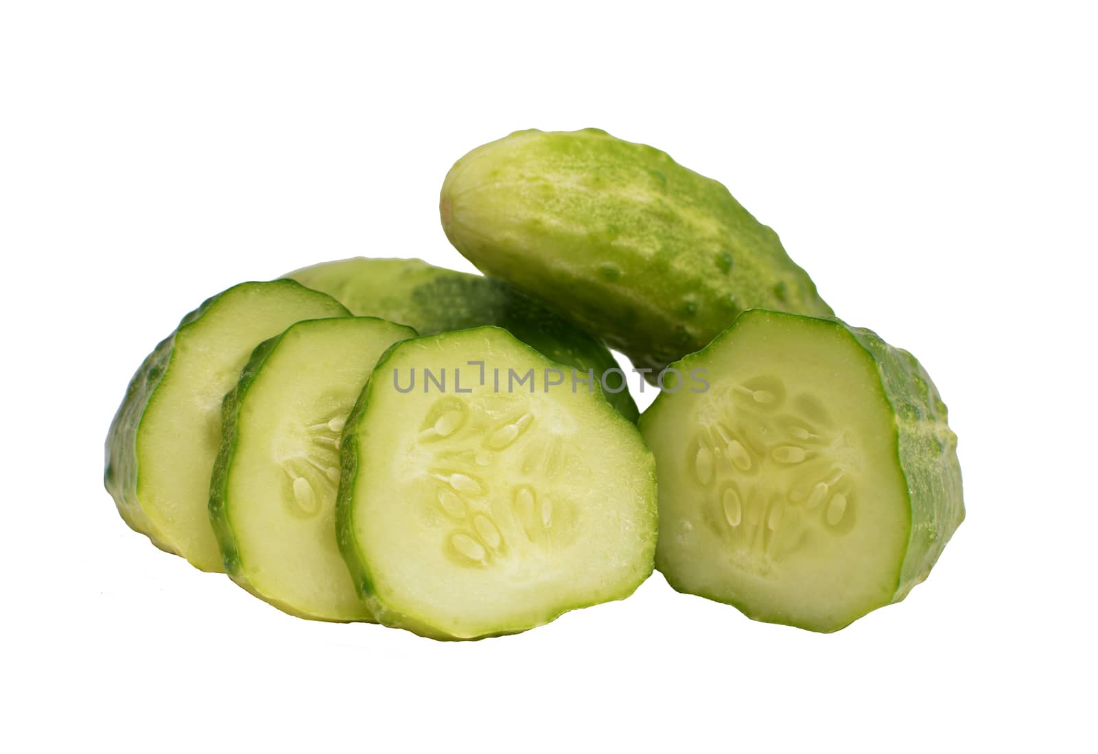 Organic cucumbers on a white background.