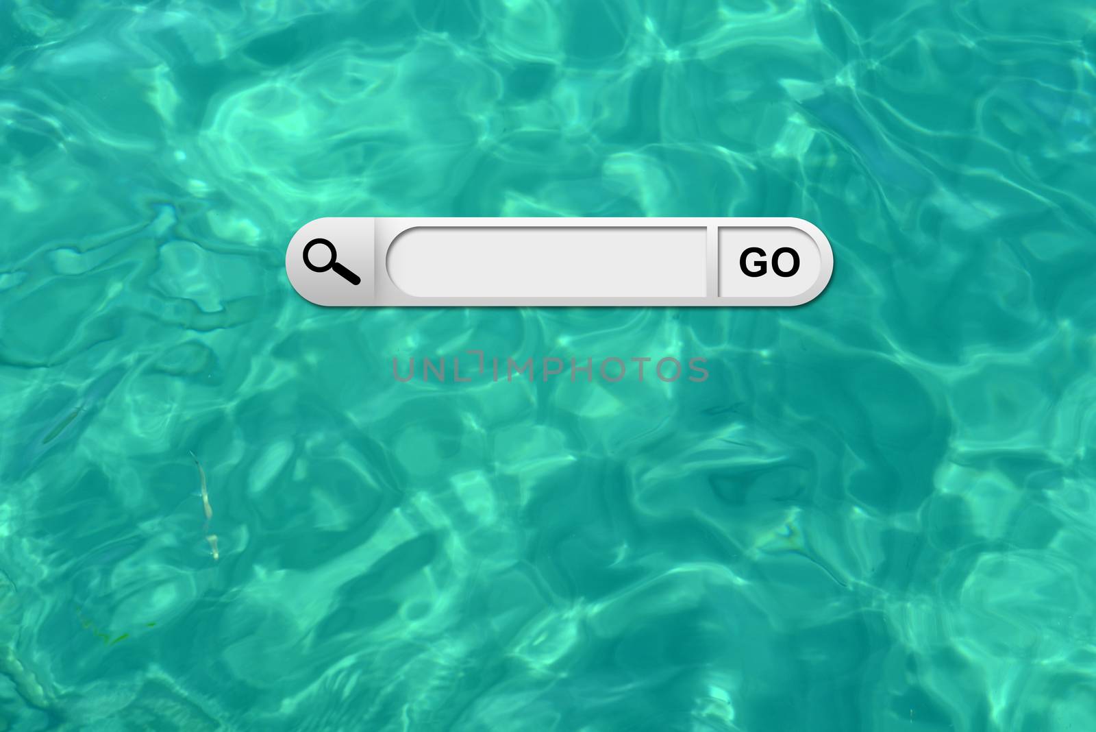 Search bar in browser. Turquoise water surface on background