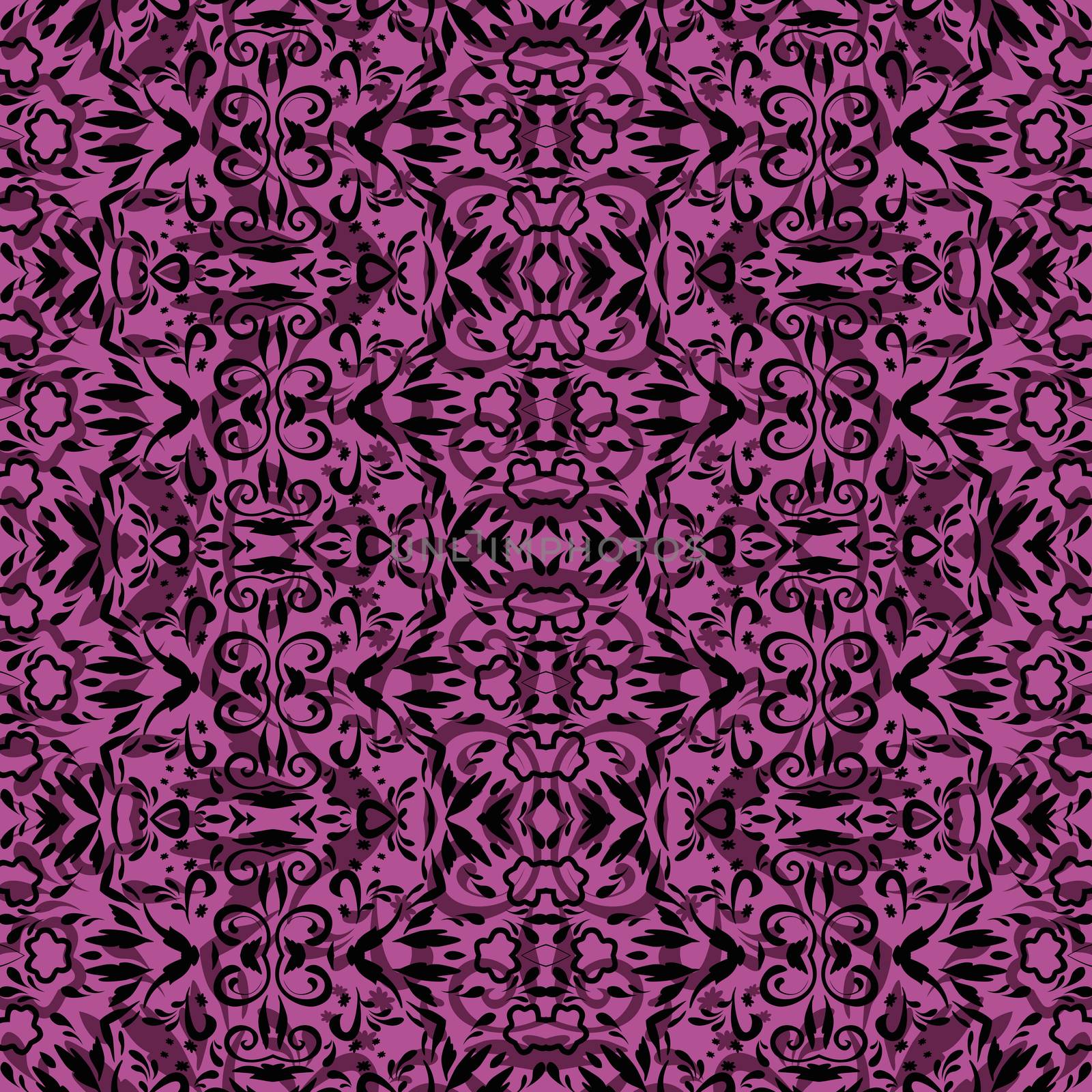 Seamless abstract pattern, black contours on lilac background.