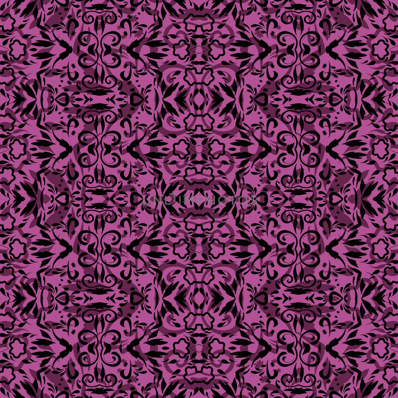 Seamless abstract pattern, black contours on lilac background.