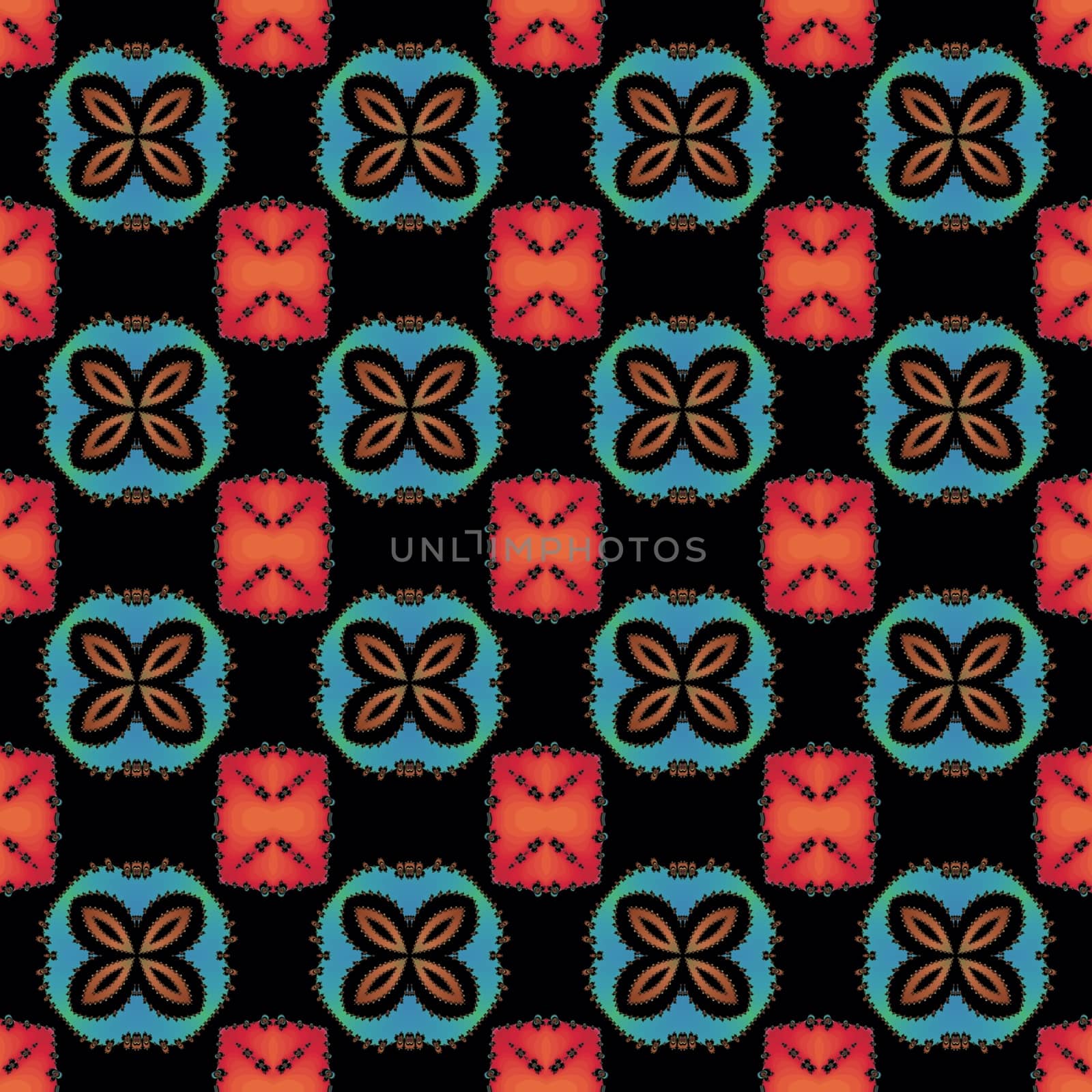 Digital computer graphic - seamless fractal pattern with flowers for design.