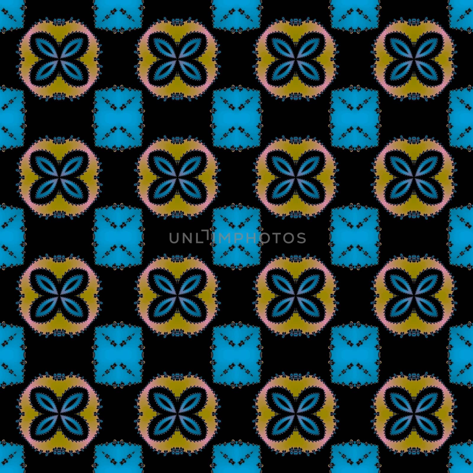 Digital computer graphic - seamless fractal pattern with flowers for design.