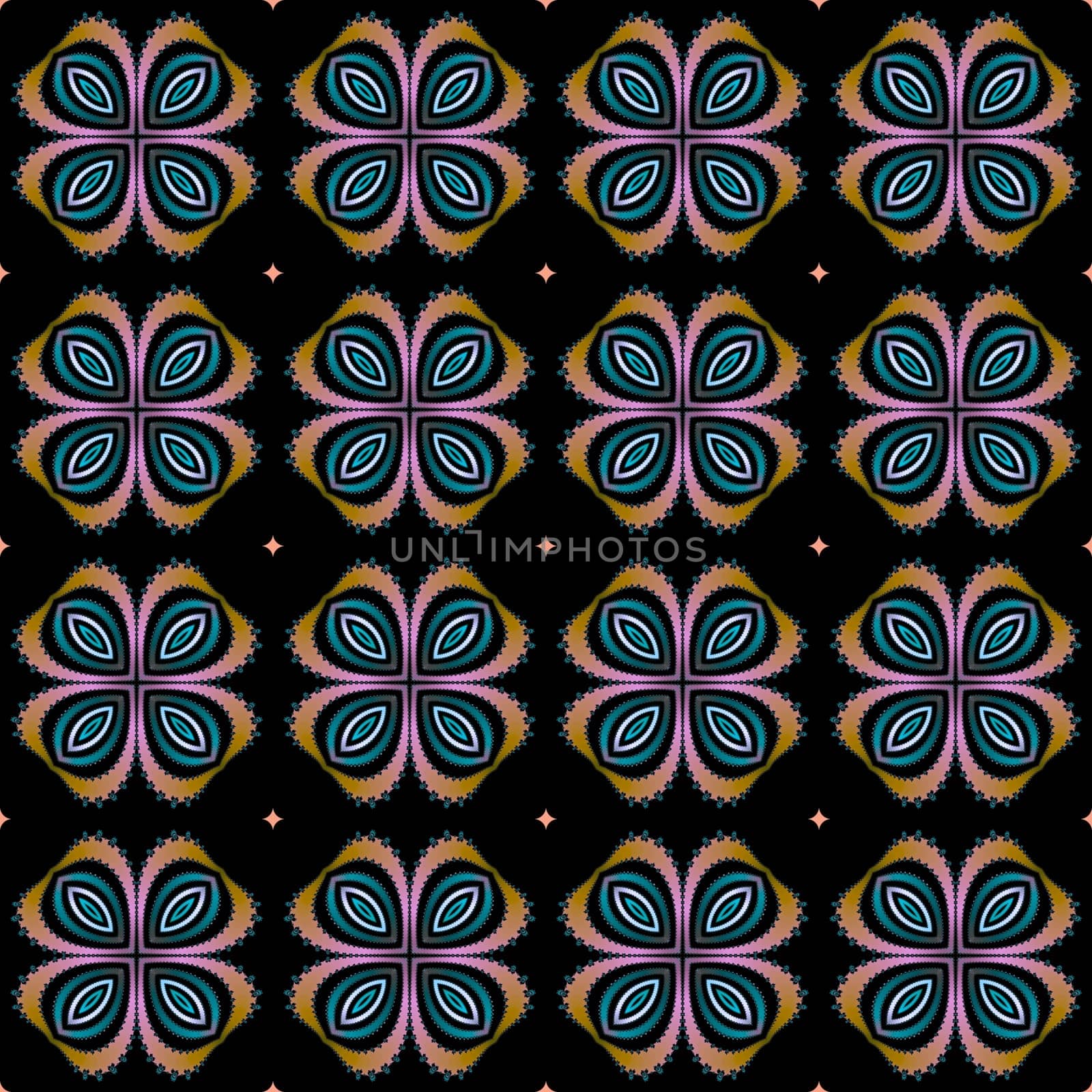 Digital computer graphic - seamless fractal pattern with flowers for design.