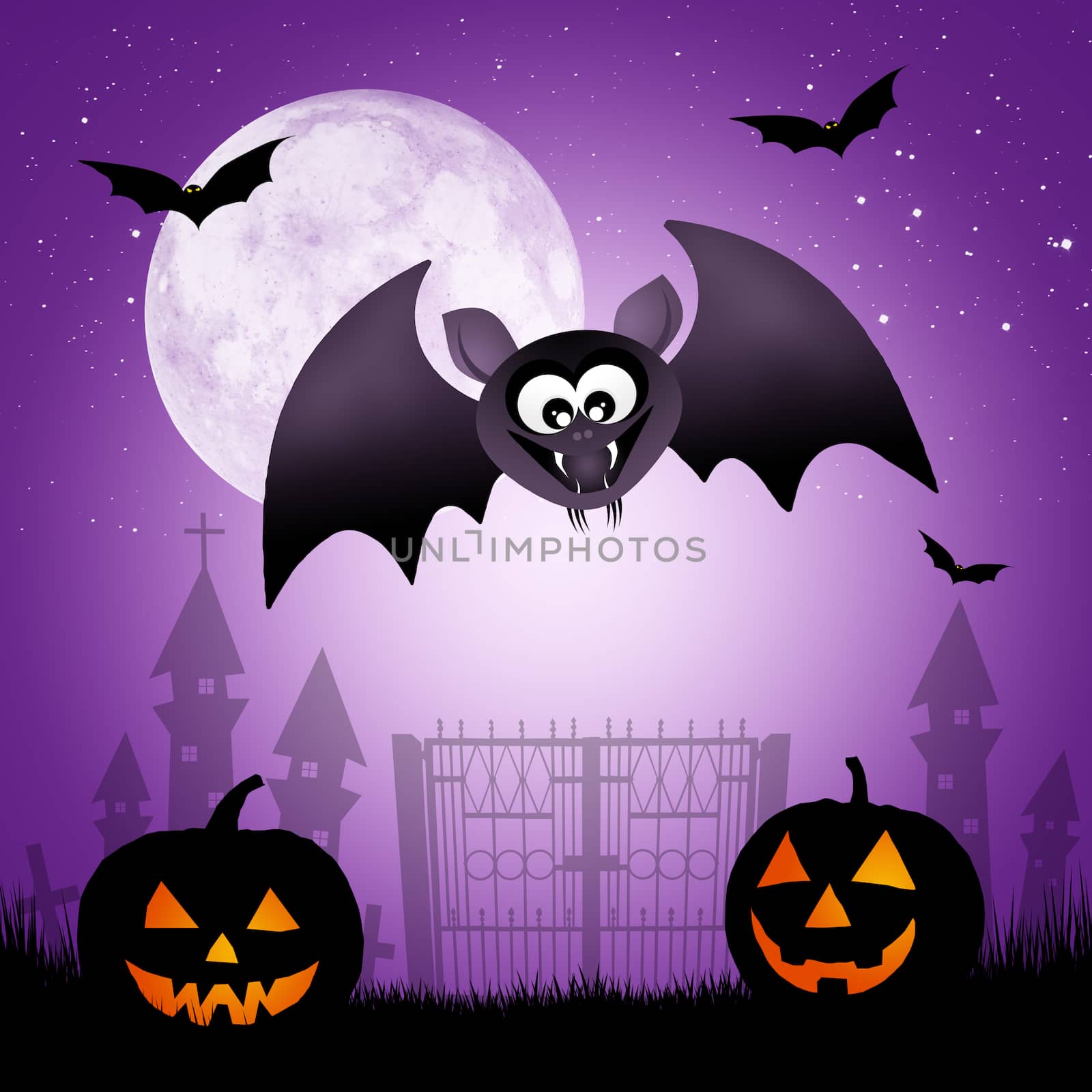 illustration of bat cartoon of Halloween