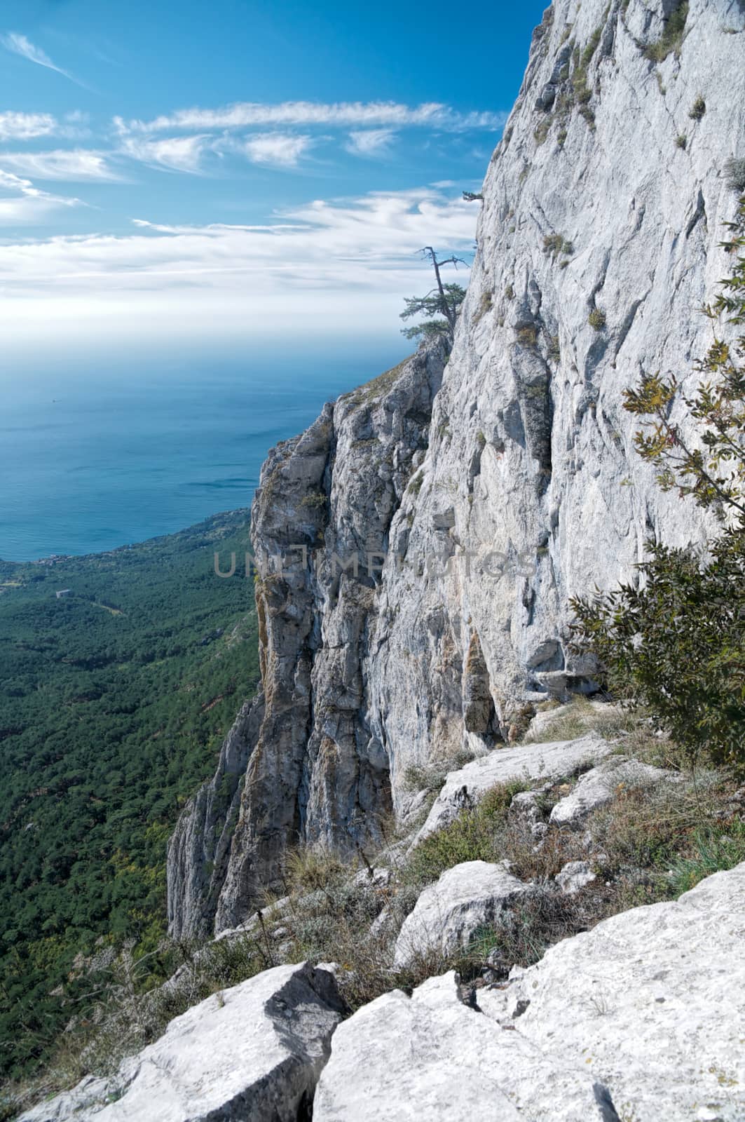 Beautiful view of the top of a steep crag in Yalta, Crimea