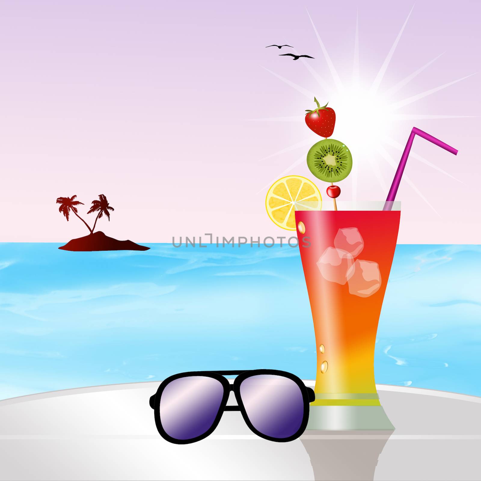 illustration of fresh cocktail on the beach