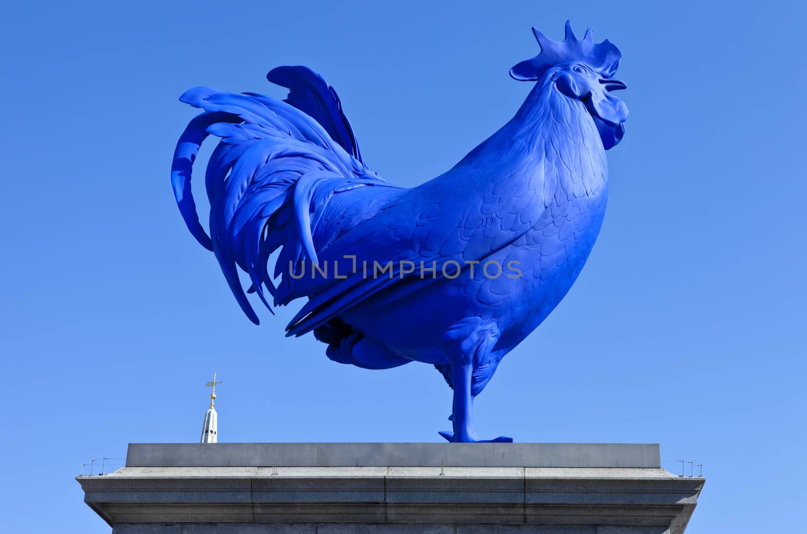 The Blue Cockerel on the fourth plinth in Trafalgar Square in London.
