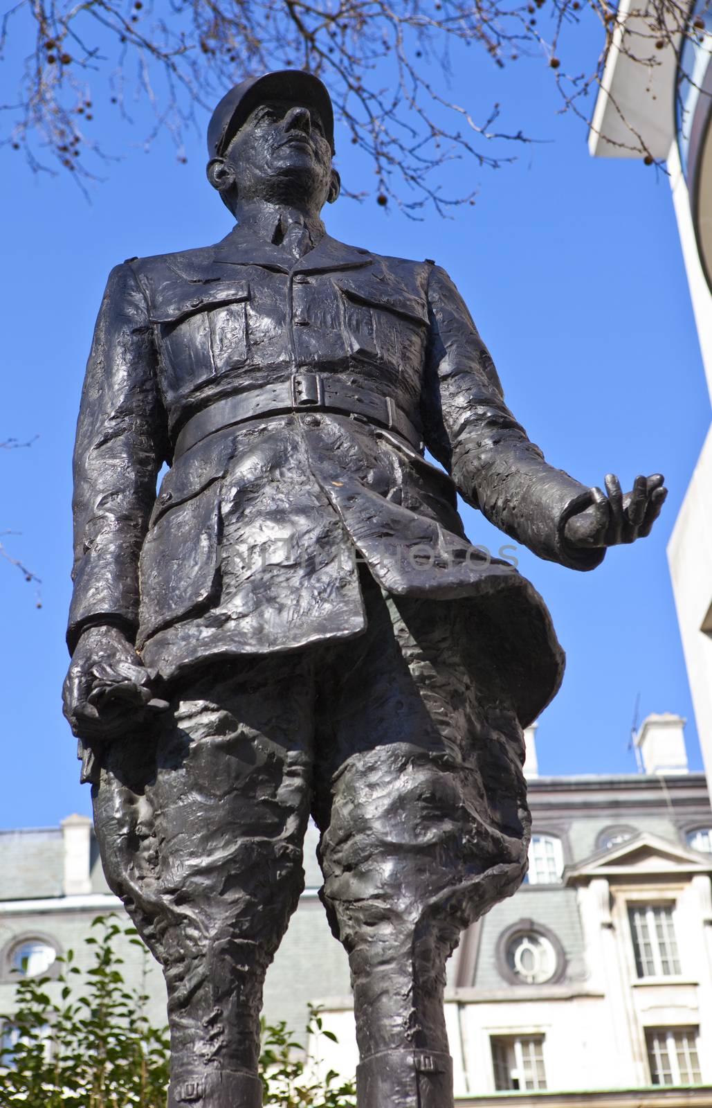 Statue of General Charles De Gaulle situated in Carlton Gardens in London.