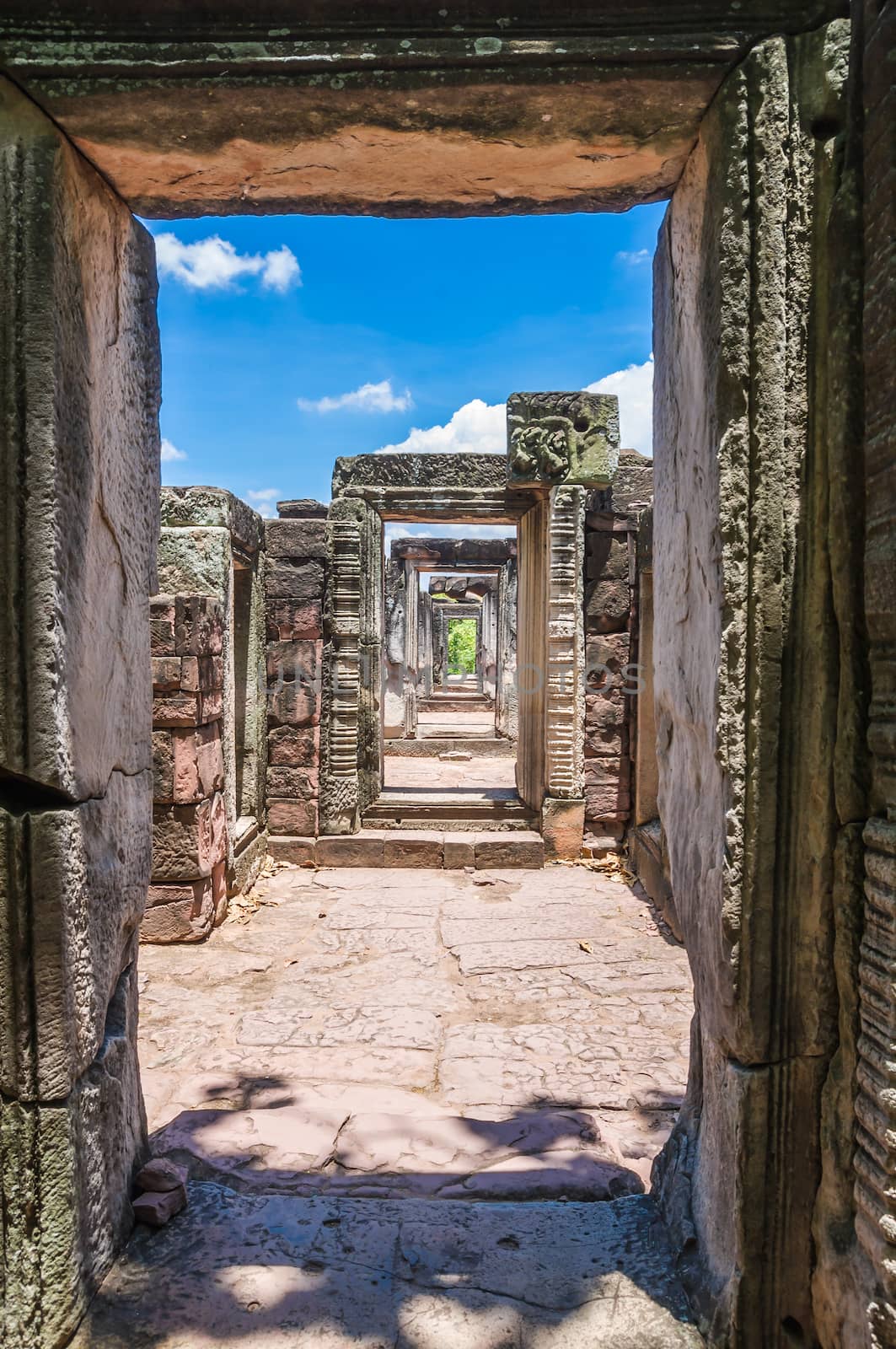 Old door and way in Phimai Historical Park, Thailand