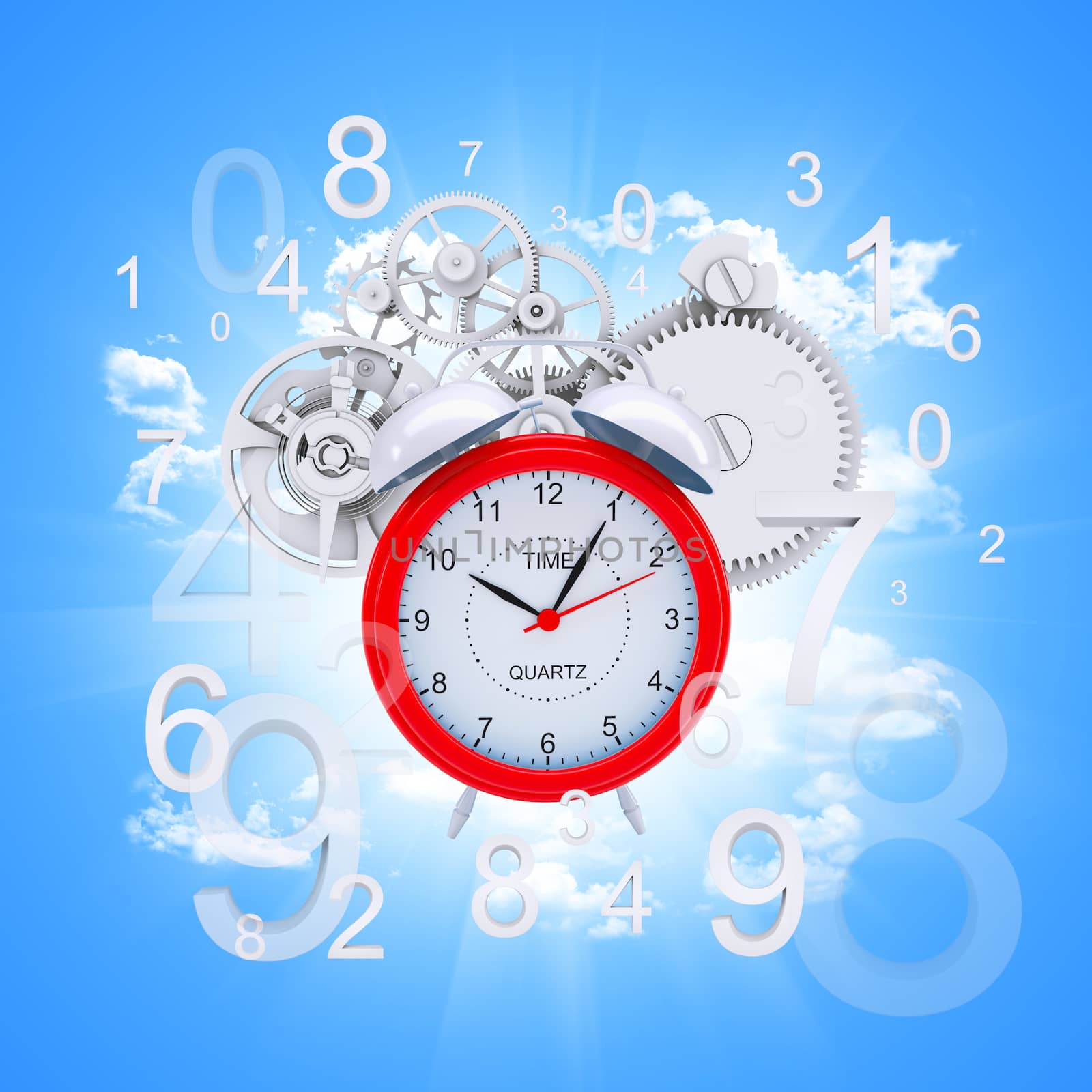 Alarm clock with figures and white gears by cherezoff