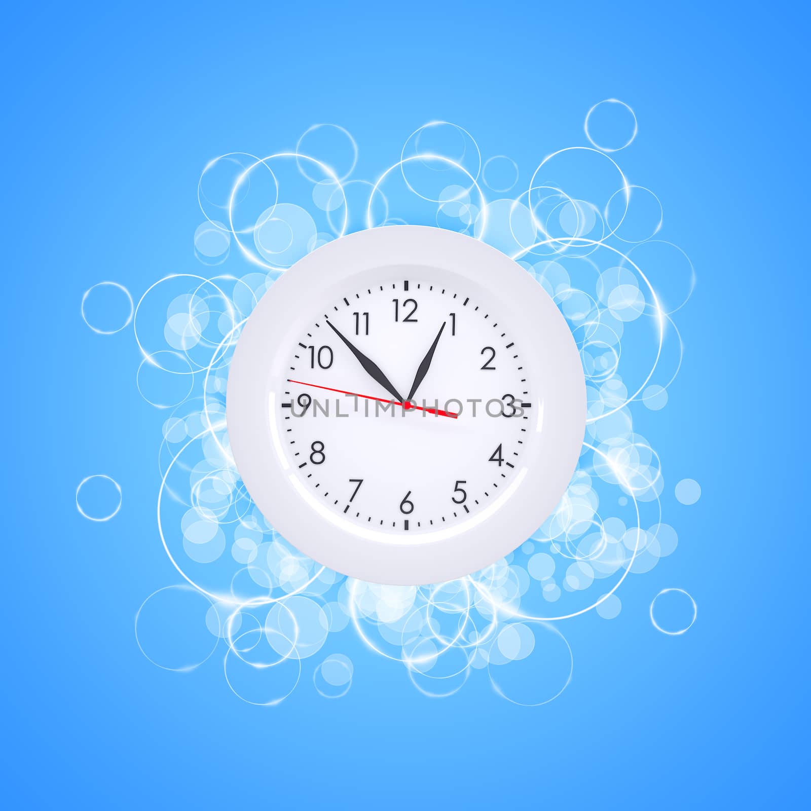 Clock face with glow circles. Blue background