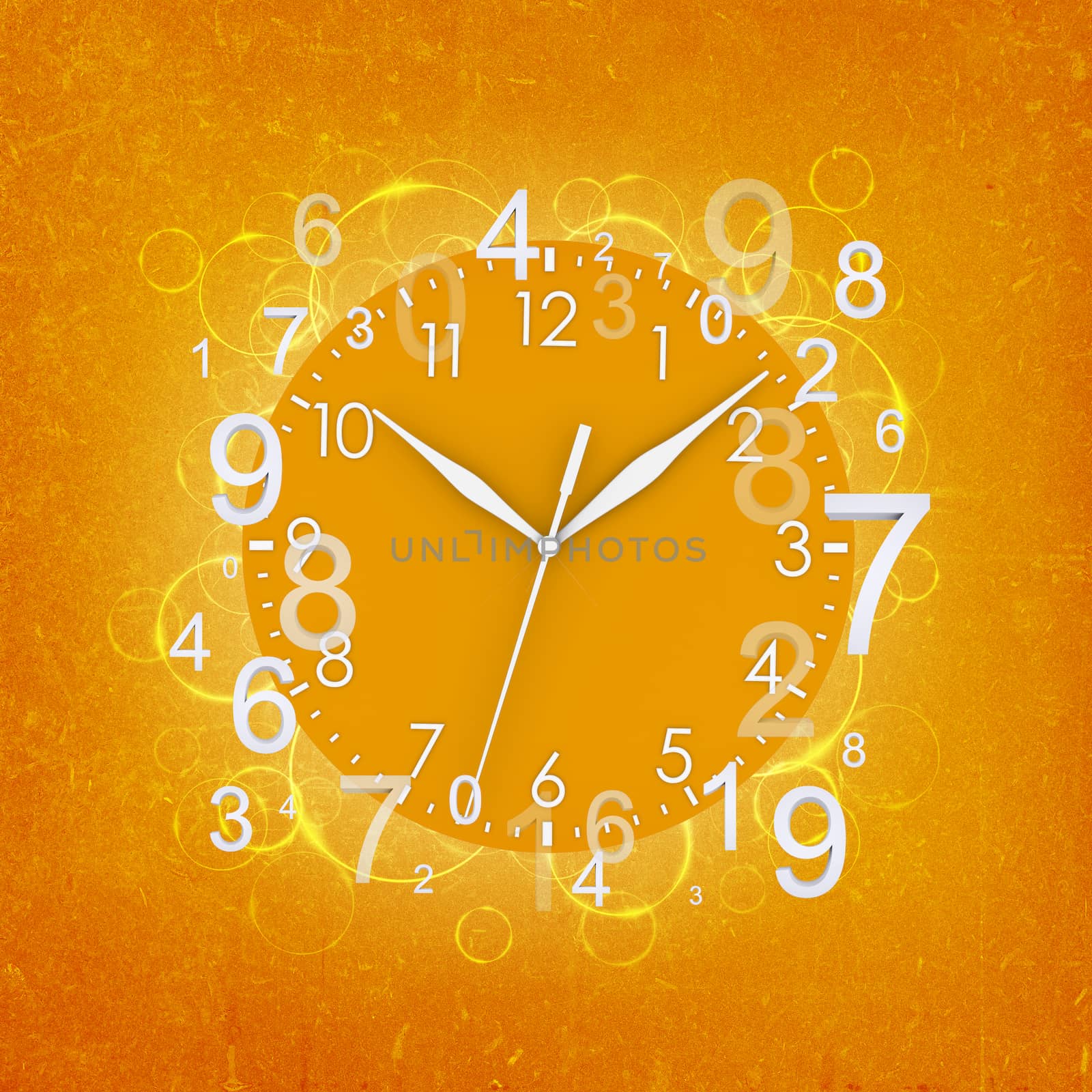 Clock face with white figures. Orange background