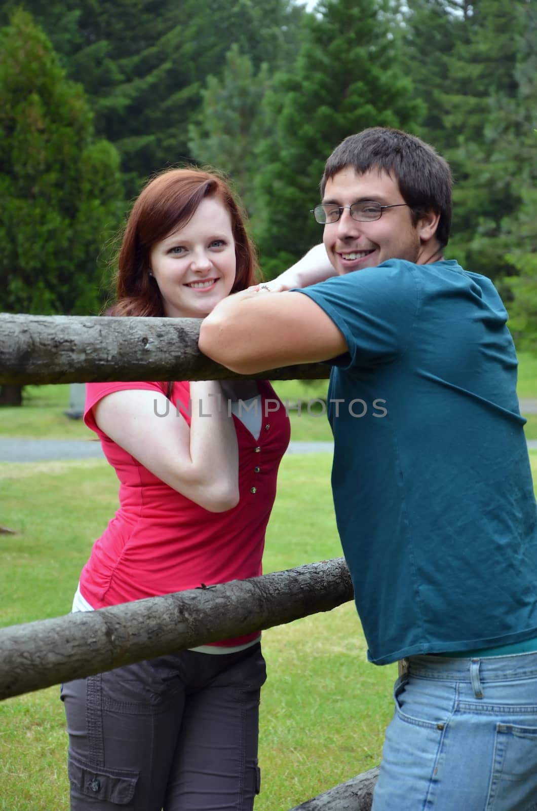Young engaged couple enjoying summer day