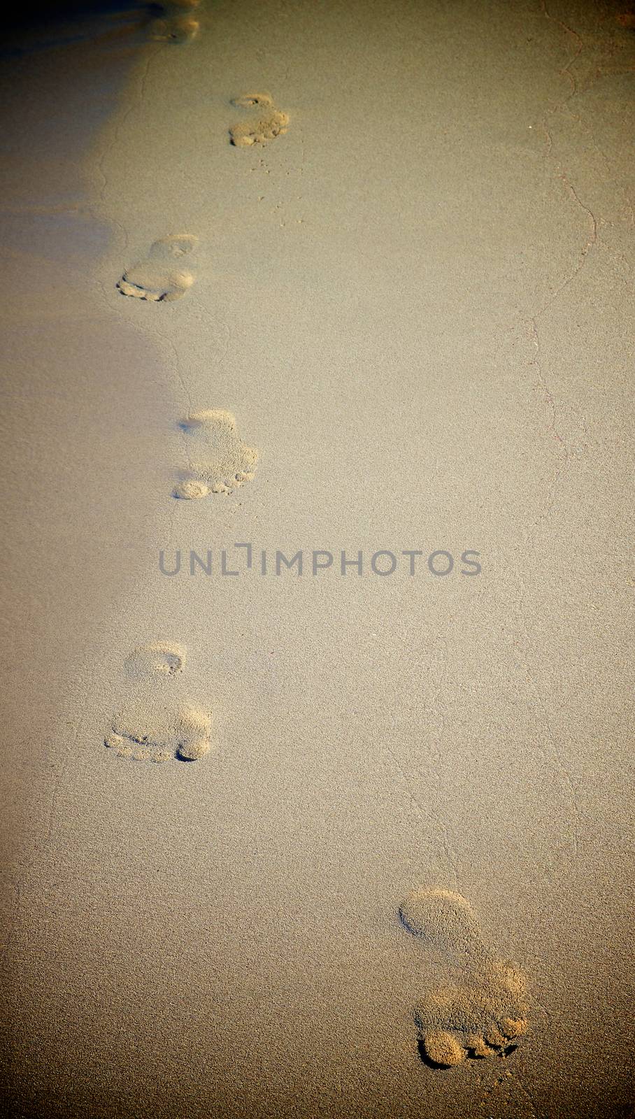 Footprints on Sand Coast Line closeup Outdoors