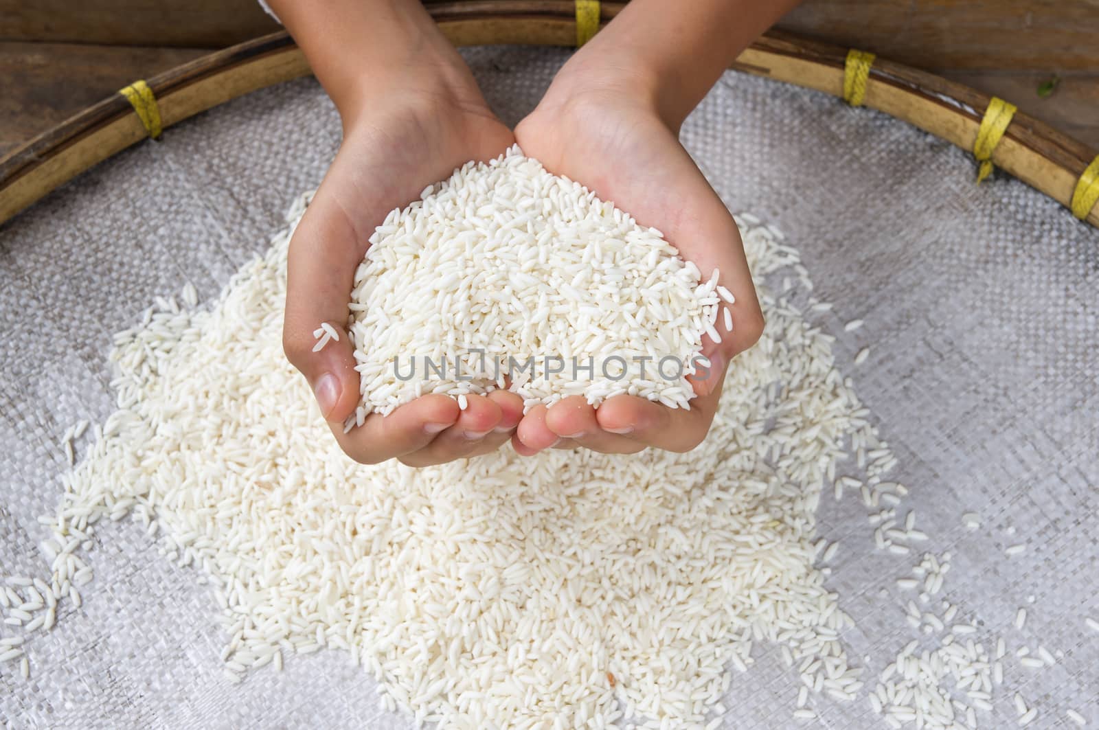 Thai stick rice on hand