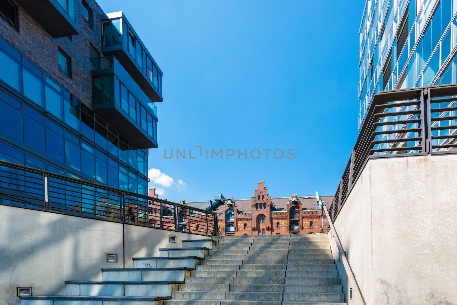 Old and new architecture in the Hafencity in Hamburg, Germany