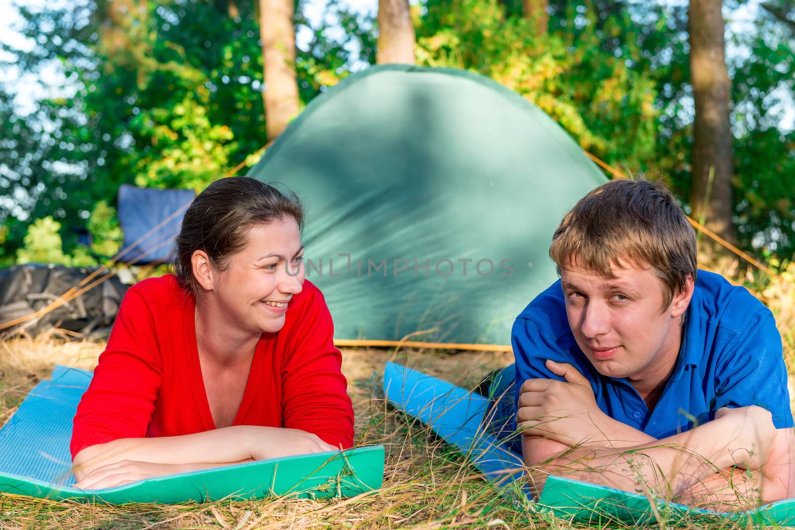 emotions couple on vacation in the summer camping