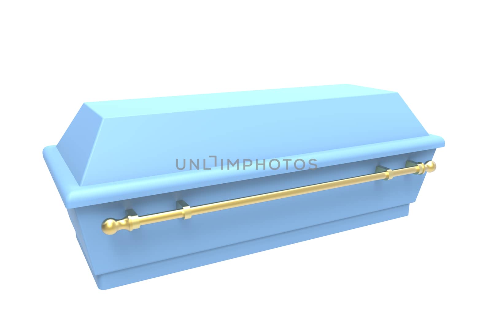 Blue coffin, isolated on white, 3d render