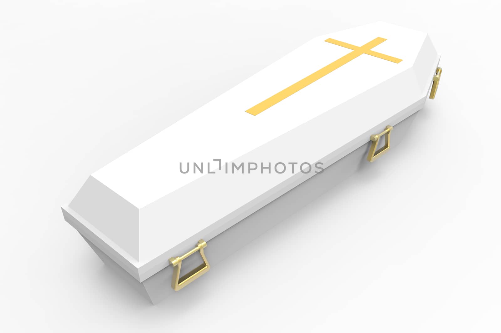 White coffin, with shadows, 3d render