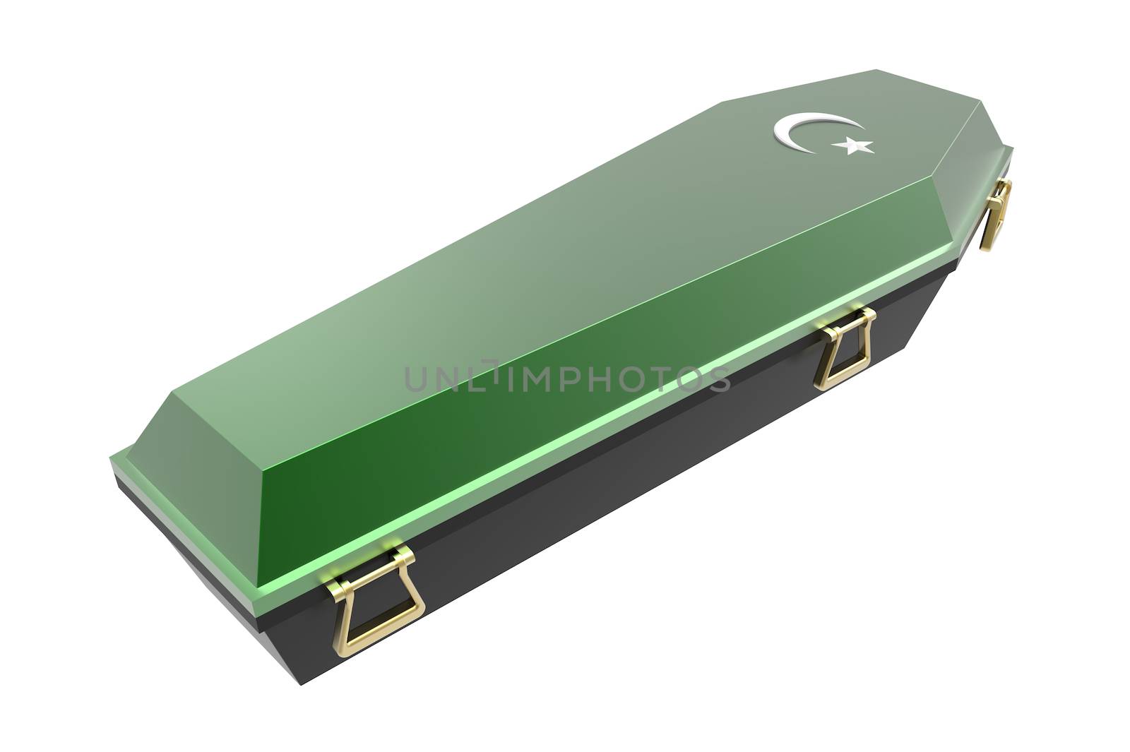 Green coffin, isolated on white, 3d render