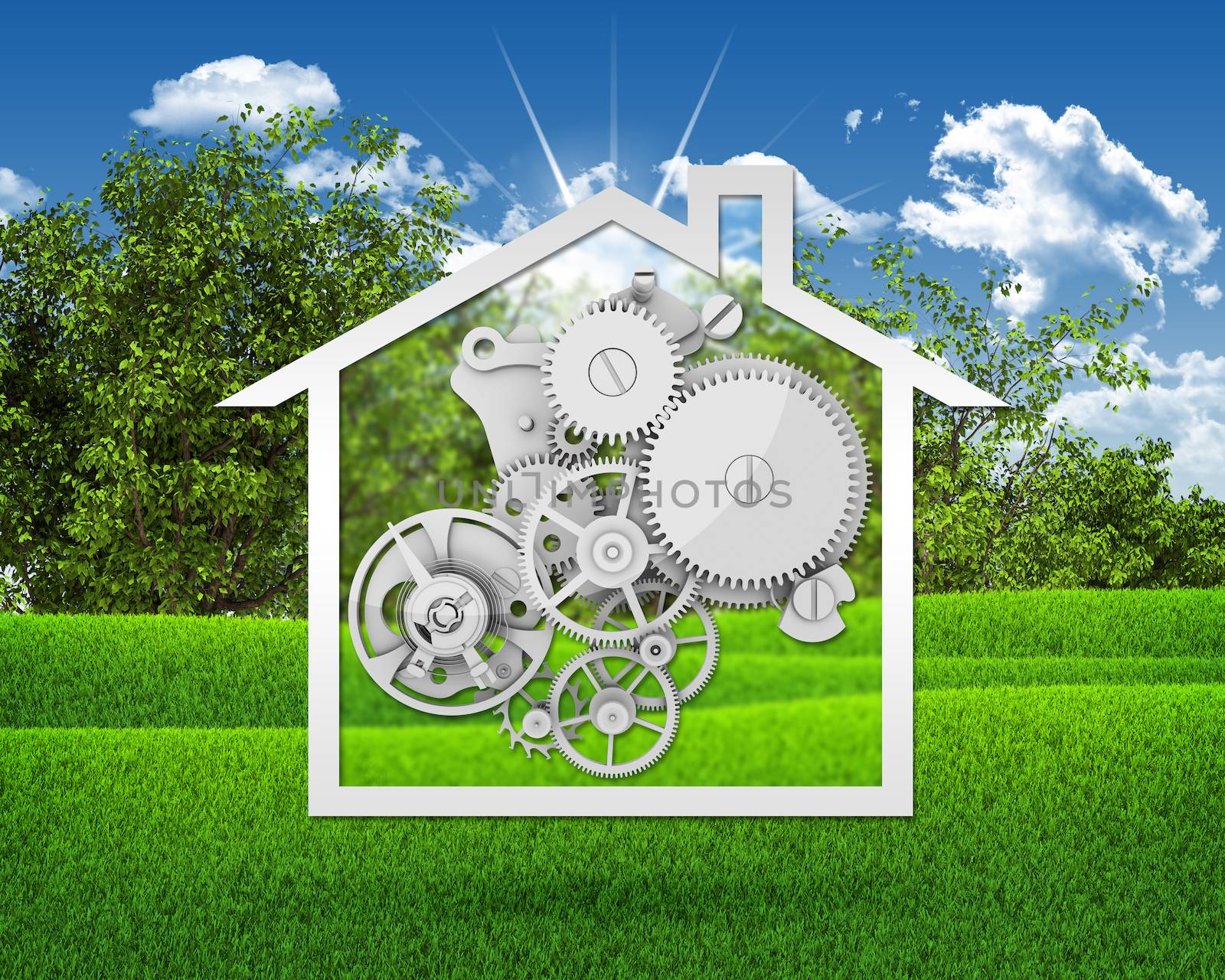 House icon with gears by cherezoff