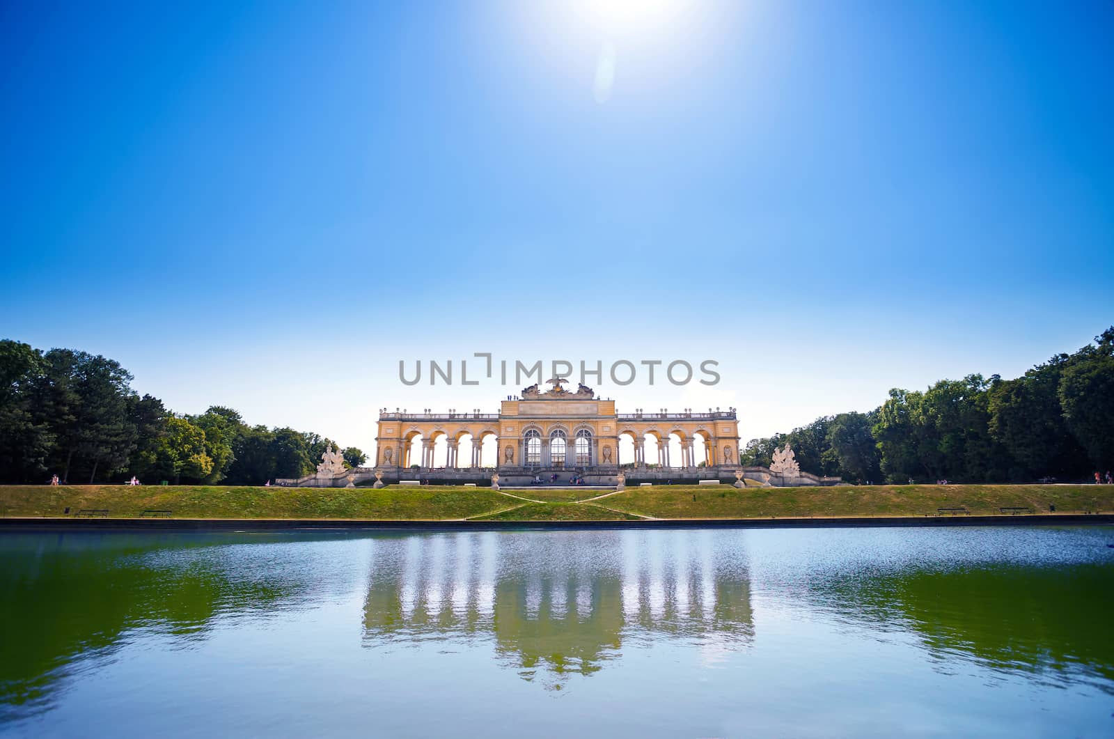 AUSTRIA, VIENNA - AUGUST 4, 2013: The Gloriette in Schoenbrunn Palace Garden, Vienna, Austria