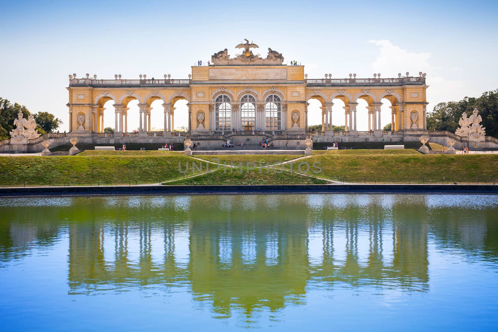 AUSTRIA, VIENNA - AUGUST 4, 2013: The Gloriette in Schoenbrunn Palace Garden, Vienna, Austria