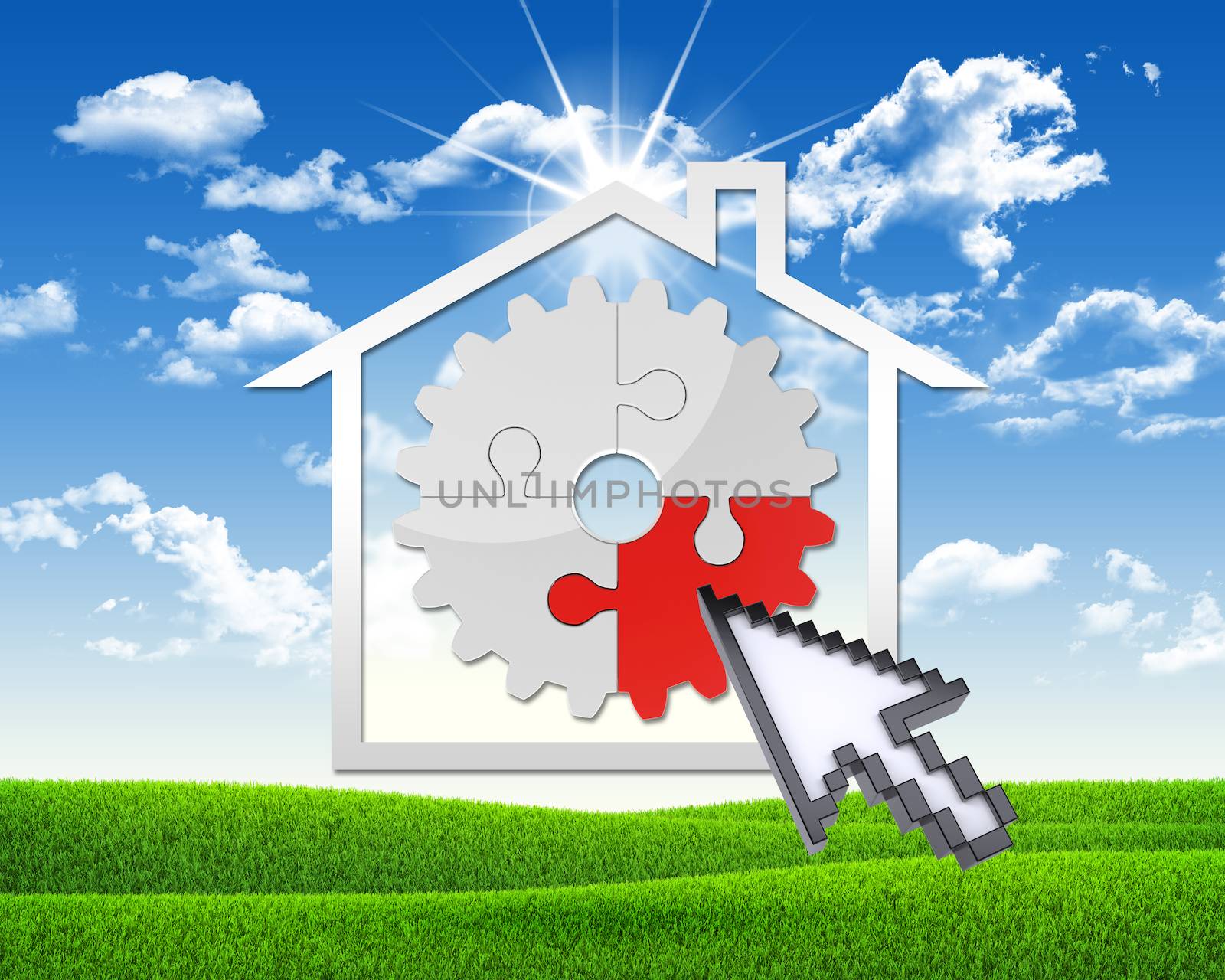 House icon with gear of puzzles by cherezoff