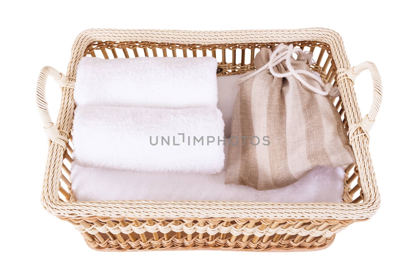 towel spa set in basket, top view