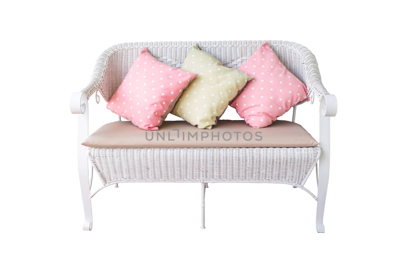 sofa furniture weave bamboo chair and pillow on white background