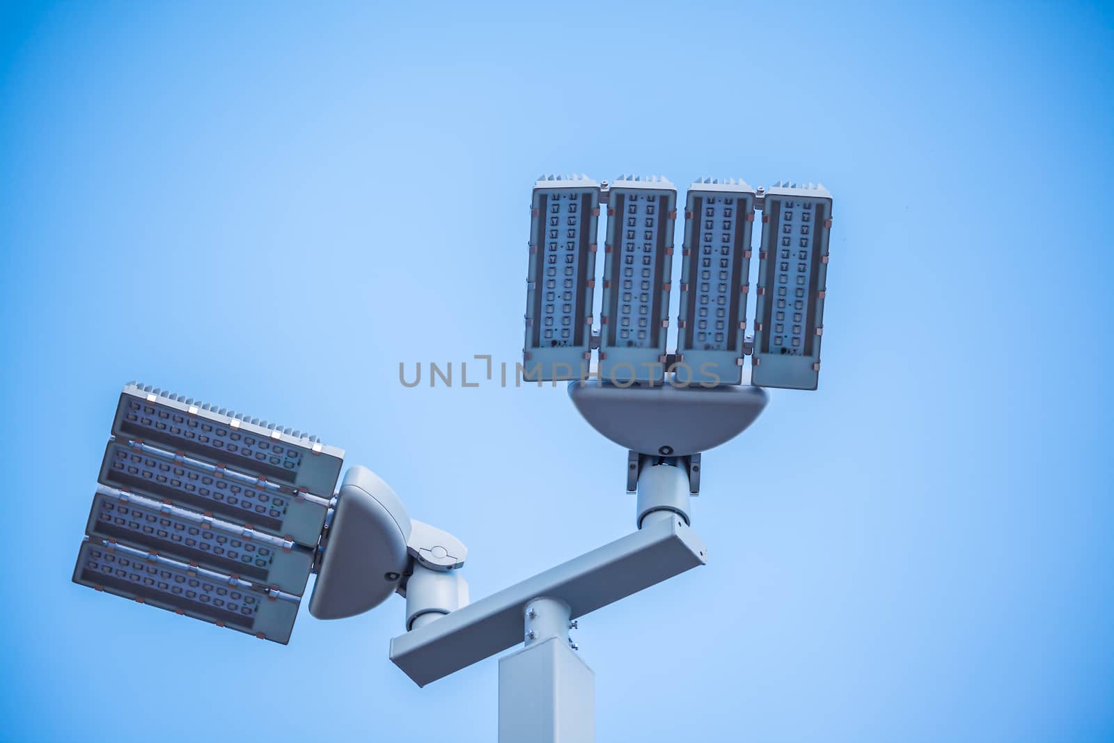LED street lamps post on white background