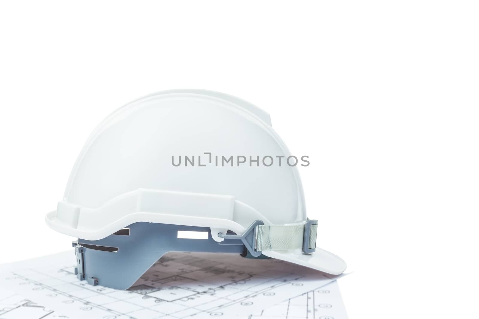 engineering concept, safety helmet with working plan