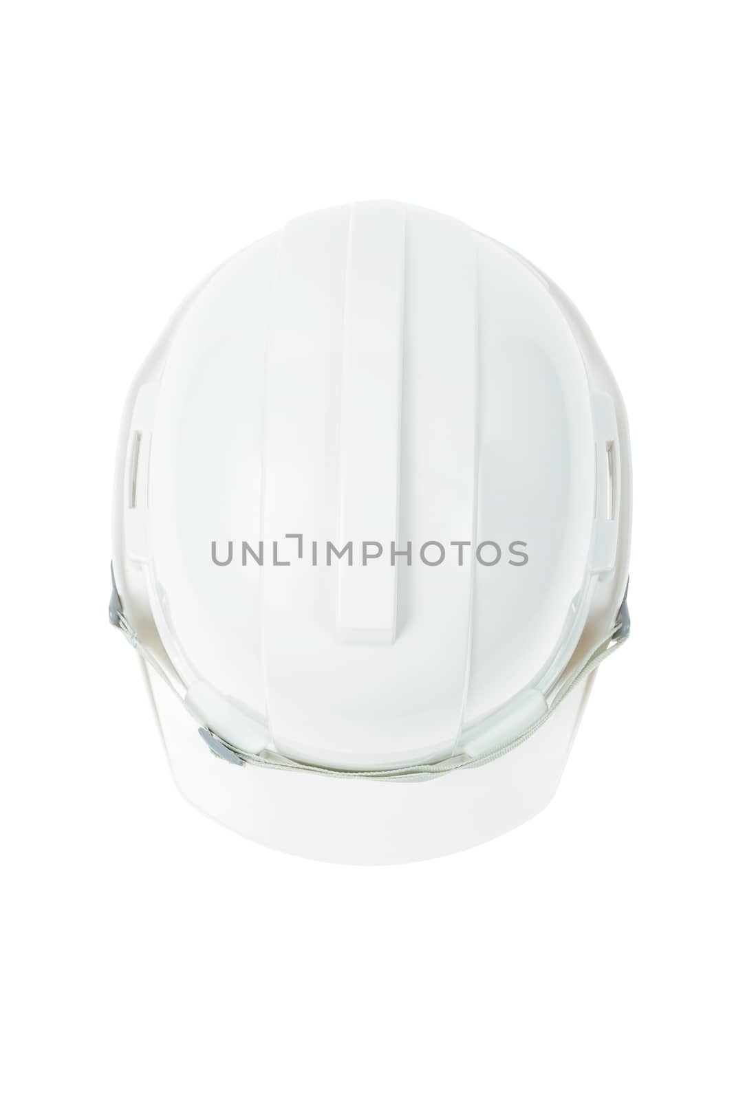 engineering concept, safety helmet, top view on white background