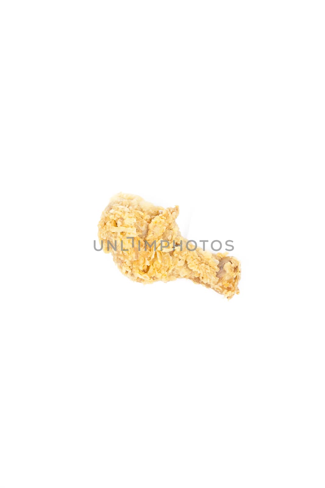 Fried chicken placed on a white background taken in the studio.