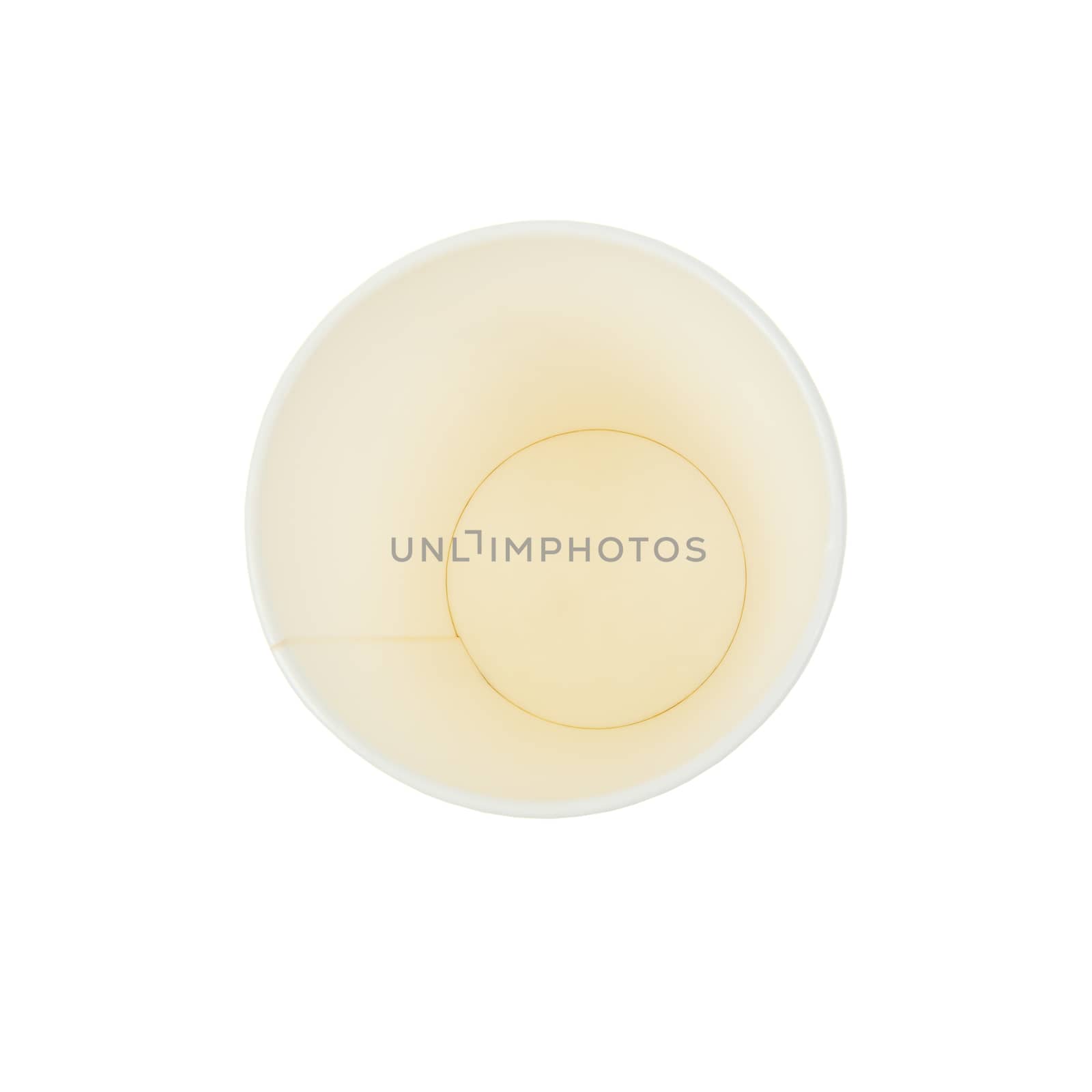 empty Paper cup of coffee on white background, top view
