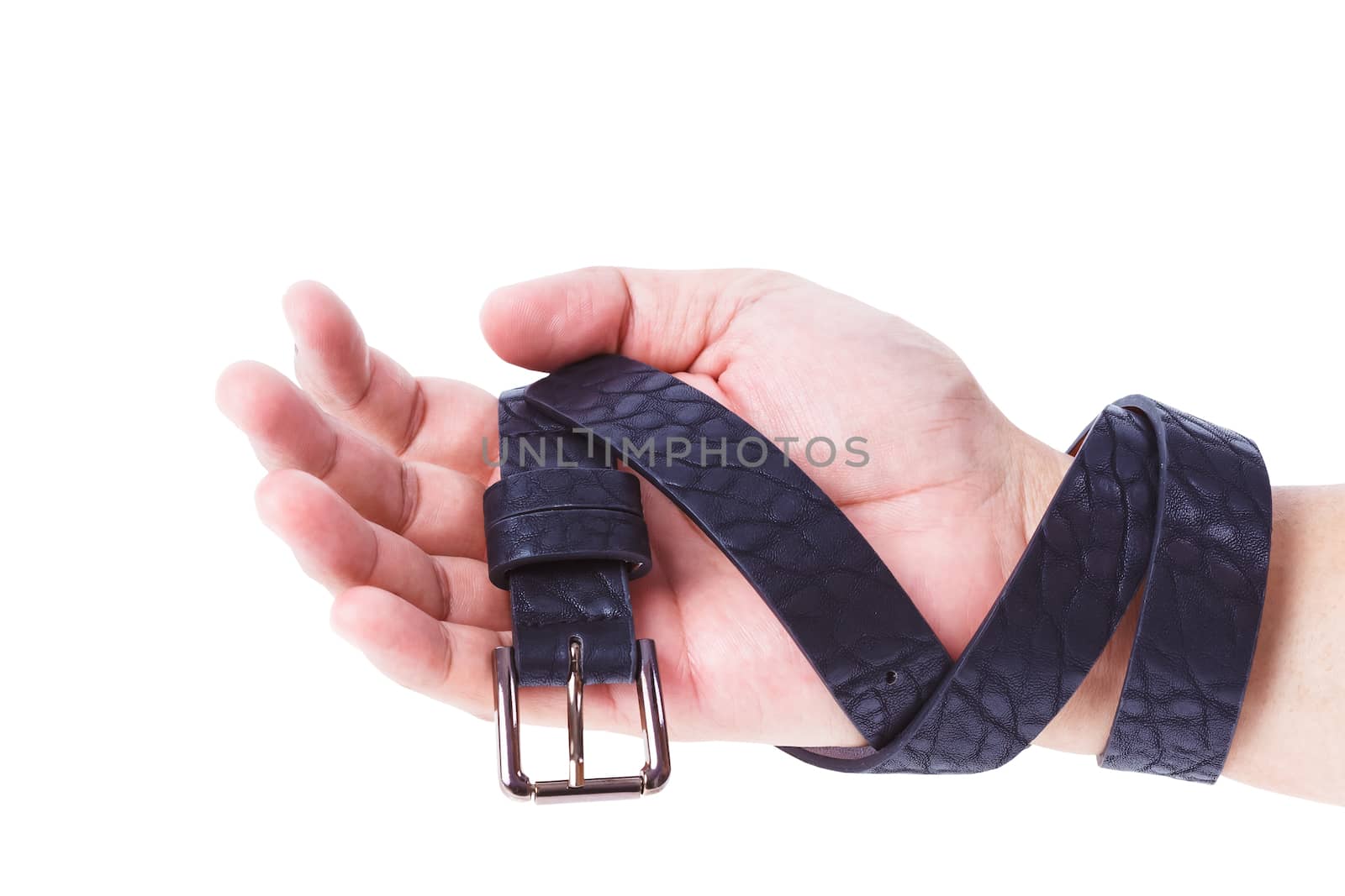 leather black belt and hand